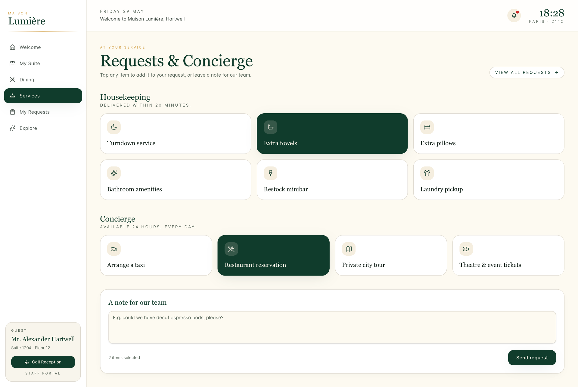 Avelle guest app - Concierge & housekeeping